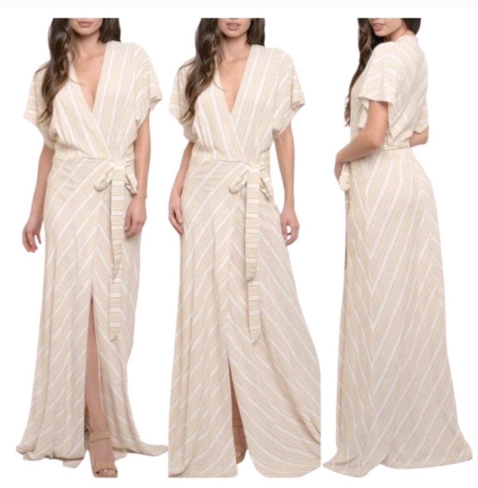 Chic Cream Maxi Dress with Tie Waist